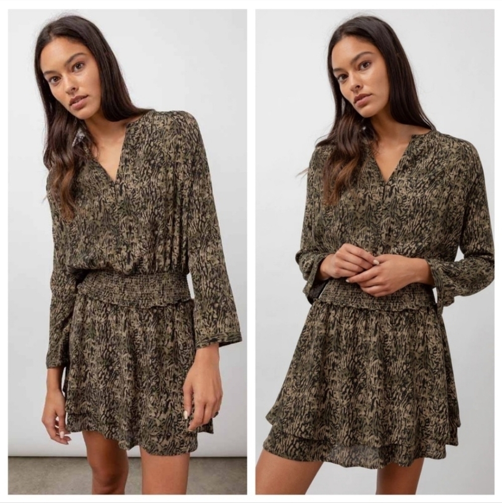 Rails Jasmine Smocked Waist Mini Dress in Olive Size L